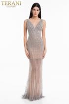 Terani Couture - 1821gl7450 Crystal-striped Illusion Sheath Gown