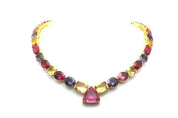 Tresor Collection - 18k Yellow Gold Necklace With Multicolor Tourmaline, Yellow Beryl, Iolite & Tanzanite