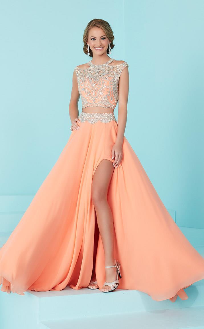 Tiffany Homecoming - Lavishly Adorned Bateau Illusion Evening Gown 16202
