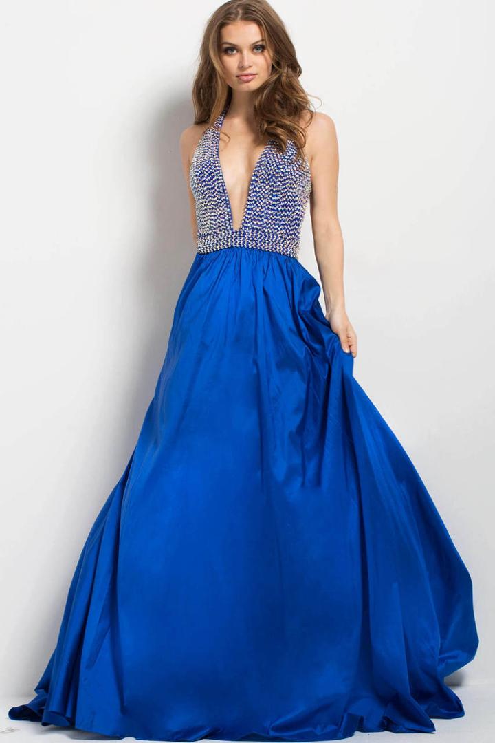 Jovani - 45031 Crystal Crusted Plunging Gown