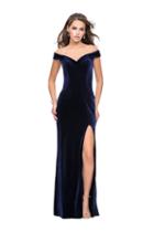 La Femme - 25400 Fold-over Off Shoulder High Slit Velvet Gown