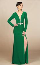 Mnm Couture - M0006 Long Sleeve Plunging Column Slit Dress