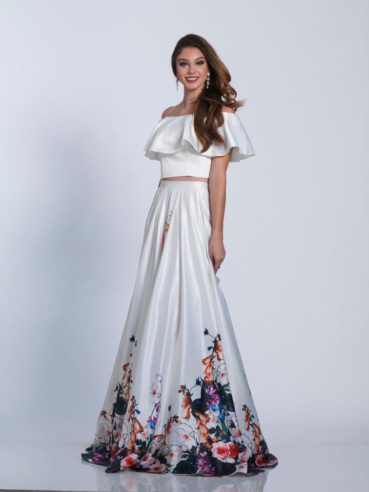 Dave & Johnny - 3516 Ruffled Two Piece Off-shoulder Gown