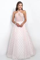 Blush - Embellished Halter Neck Polka Dot Printed Ball Gown 5516