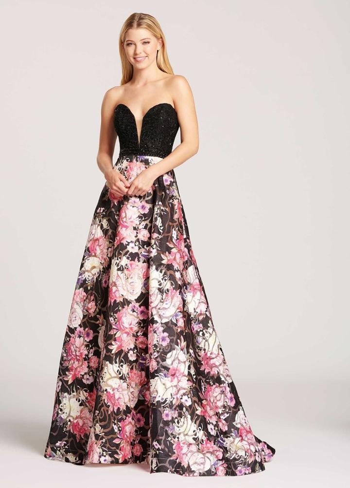 Ellie Wilde - Ew118080 Strapless Plunging Floral Dress