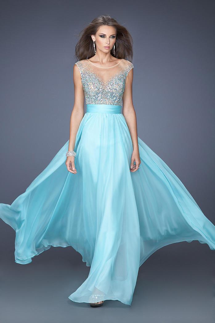La Femme - 19694 Embellished Illusion Bateau A-line Dress