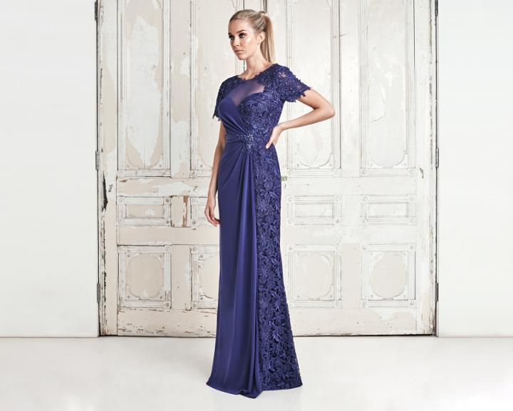 Daymor Couture - 764 Beaded Lace Bateau Neck Sheath Dress