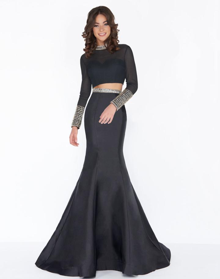 Cassandra Stone - 66352a Two Piece Beaded Mikado Trumpet Gown