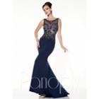 Panoply - Beaded Bateau Neck Jersey Trumpet Dress 14796