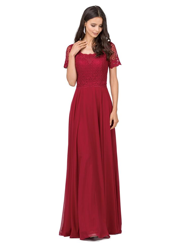 Dancing Queen - Short Sleeve Illusion Lattice Ornate A-line Gown