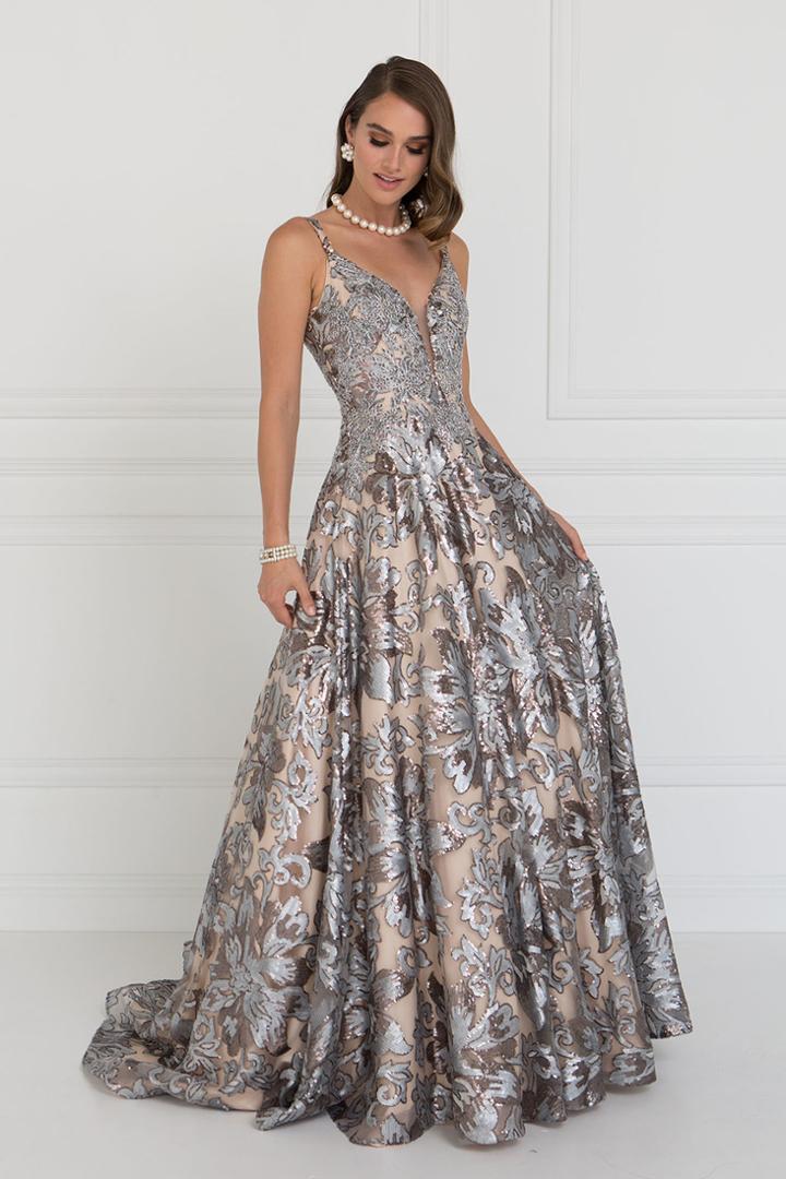 Elizabeth K - Gl1511 Sequined Plunging V-neck Evening Gown