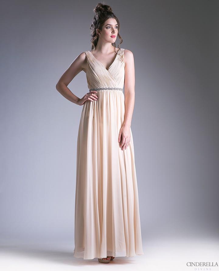 Cinderella Divine - Embellished Surplice Pleated V-neck A-line Dress