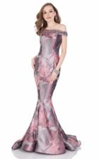 Terani Couture - Bedazzled Off-shoulder Floral Brocade Gown 1623m1833