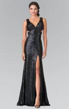 Elizabeth K - V Neck Long Dress With Slit Gl2300