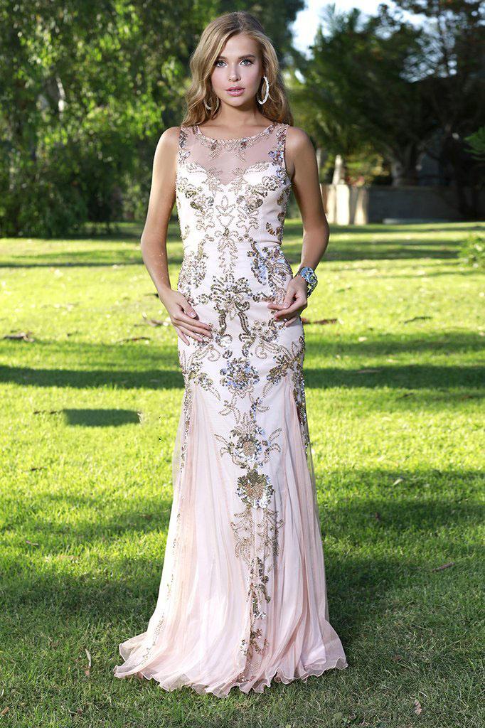 Shail K - 12120 Sequined Illusion Scoop Sheath Dress