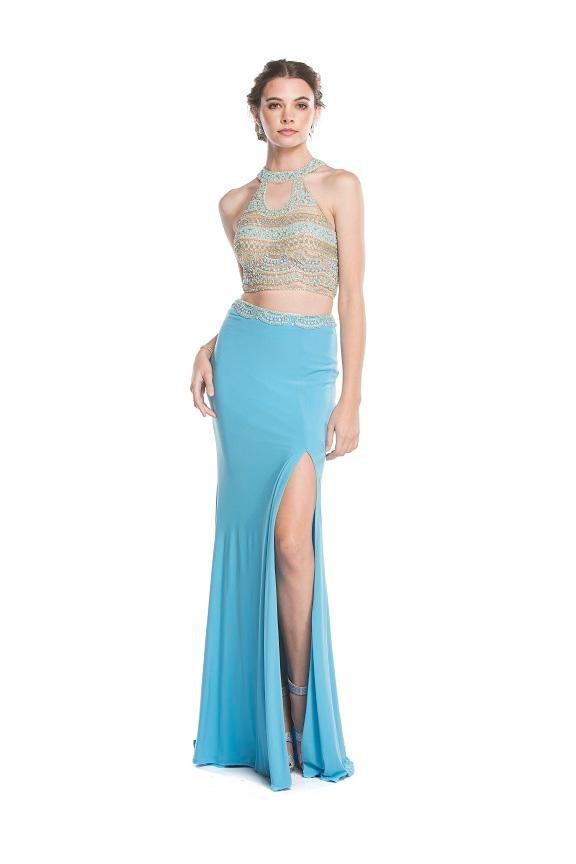 Aspeed - L1625 Two Piece Halter Sheath Prom Dress