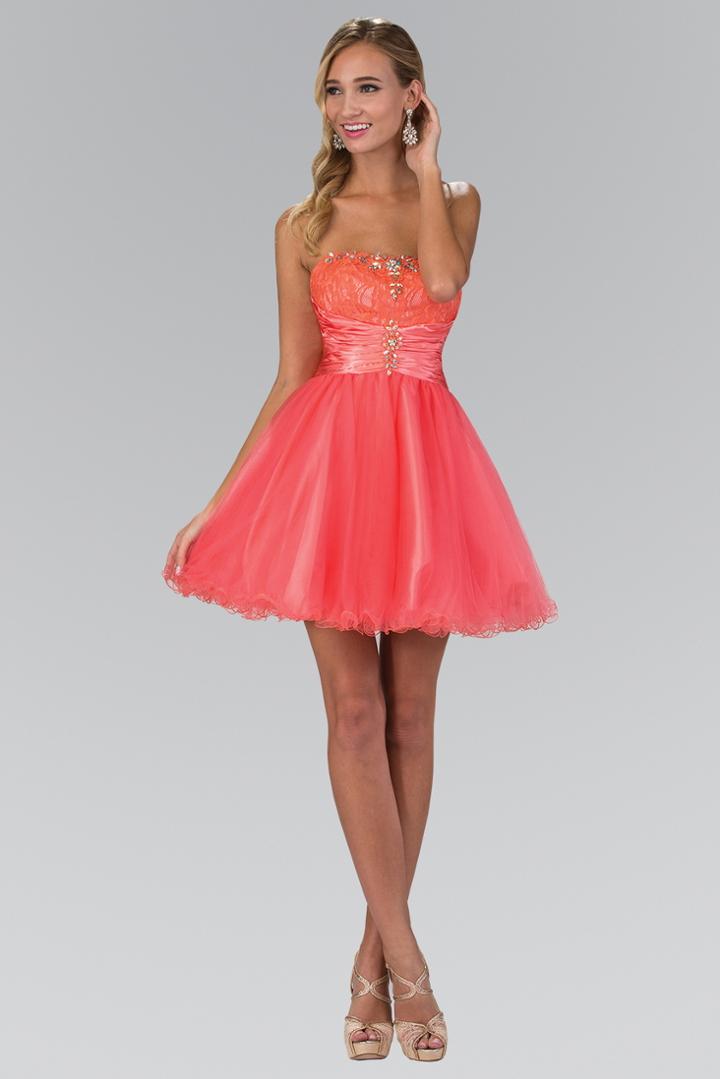 Elizabeth K - Jeweled Strapless Lace-up Back Cocktail Dress Gs1345