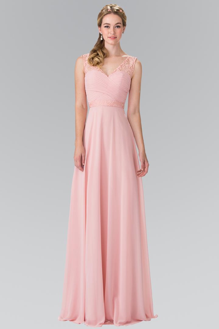 Elizabeth K - Lace Embellished Pleated V-neck Dress Gl2363