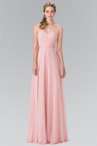 Elizabeth K - Lace Embellished Pleated V-neck Dress Gl2363