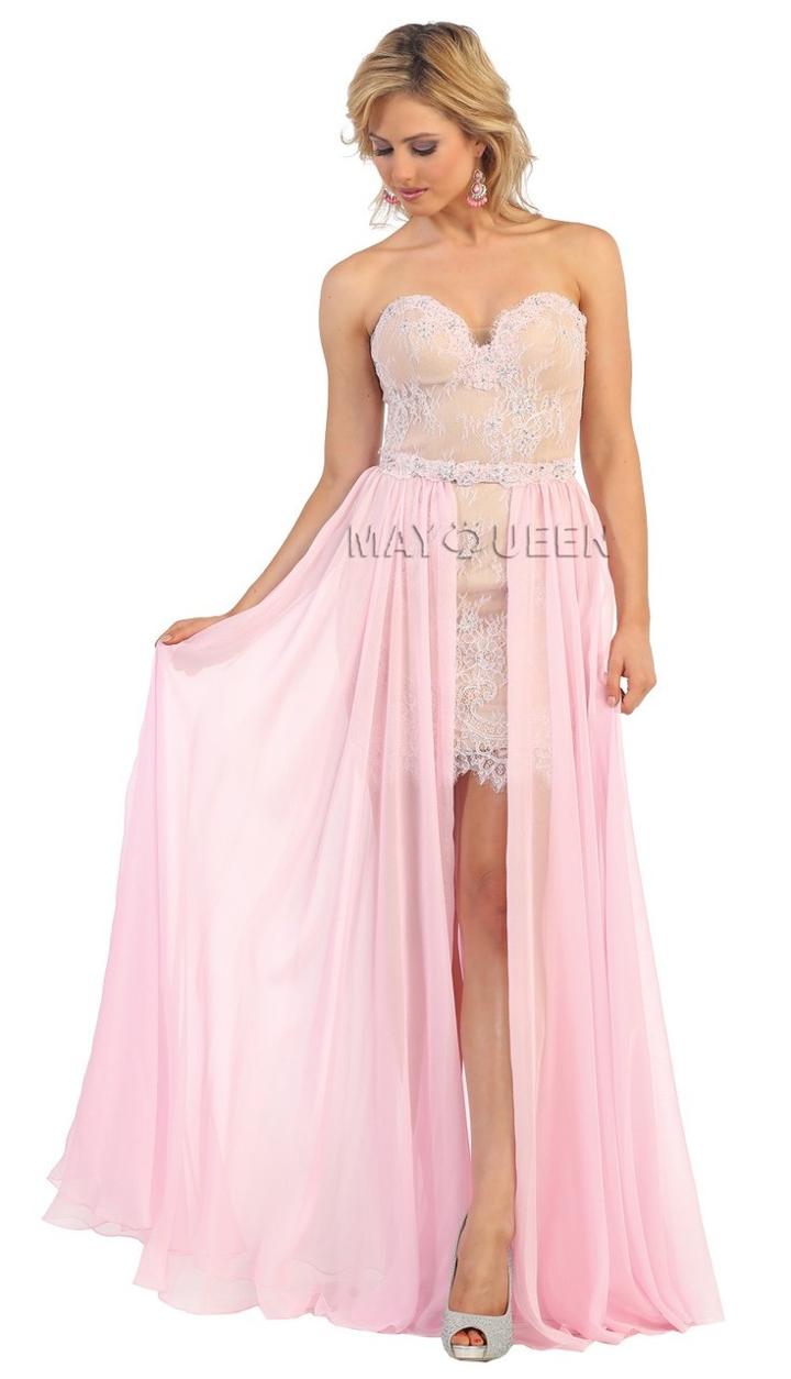 Strapless Beaded Lace Cocktail Dress With Removable Skirt