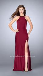 La Femme - Beaded Halter Neck Strappy Back Jersey Prom Dress 23993