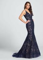 Ellie Wilde - Ew21719 Beaded Sleeveless V Neck Lace Mermaid Gown
