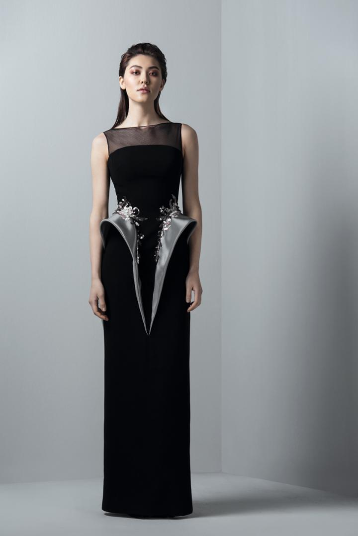 Saiid Kobeisy - 3379 Embellished Sheer Bateau Column Dress