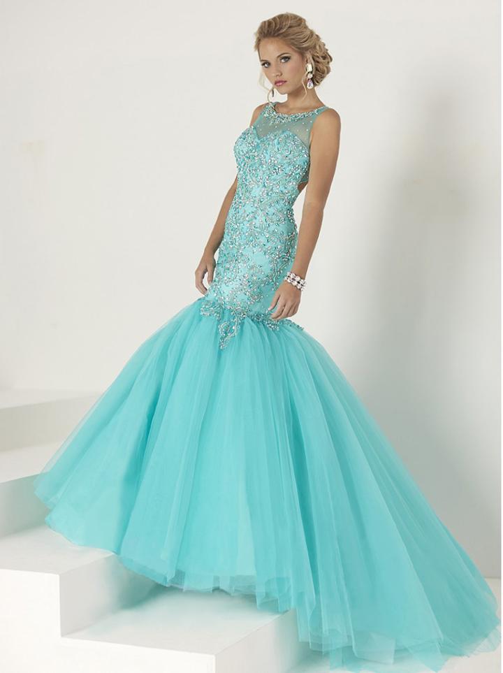 Tiffany Homecoming - Sparkling Illusion Bateau Neckline With Tiered Mermaid Gown 16193