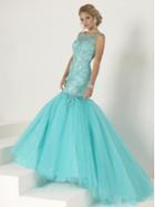 Tiffany Homecoming - Sparkling Illusion Bateau Neckline With Tiered Mermaid Gown 16193