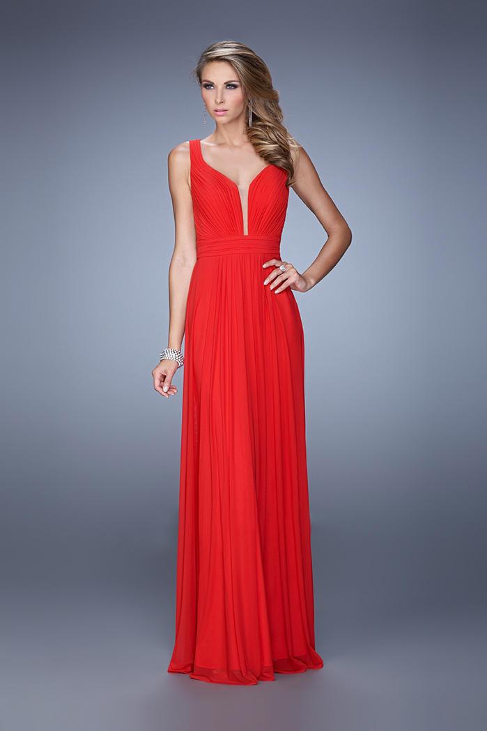 La Femme - 21150 Ruched Plunging V-neck Column Dress