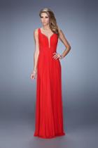 La Femme - 21150 Ruched Plunging V-neck Column Dress