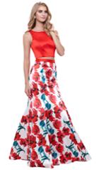 Nox Anabel - Two-piece Sleeveless Floral Printed Trumpet Dress 8313