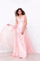 Sleeveless Sheer Illusion Sparking Pink Long Dress