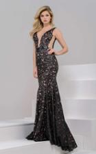 Jovani - 46005 Leather Lace Overlay Evening Dress
