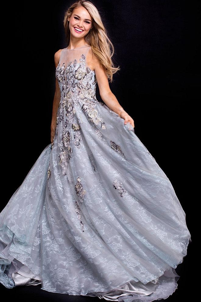 Jovani - 55818 Floral Embroidered Lace Illusion Prom Ballgown
