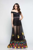 Milano Formals - E2378 Multicolored Floral Appliqued Off Shoulder Gown
