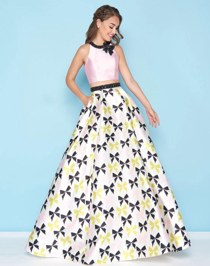 Mac Duggal - 40765h Two Piece Halter Bow Ballgown