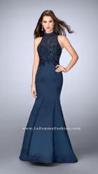 La Femme - Exquisite High Lace Illusion Long Mermaid Evening Gown 24271