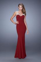 La Femme - 21221 Embroidered V-neck Trumpet Dress