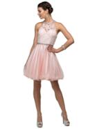 Dancing Queen - Bejeweled Collar Halter Lace A-line Dress 9534