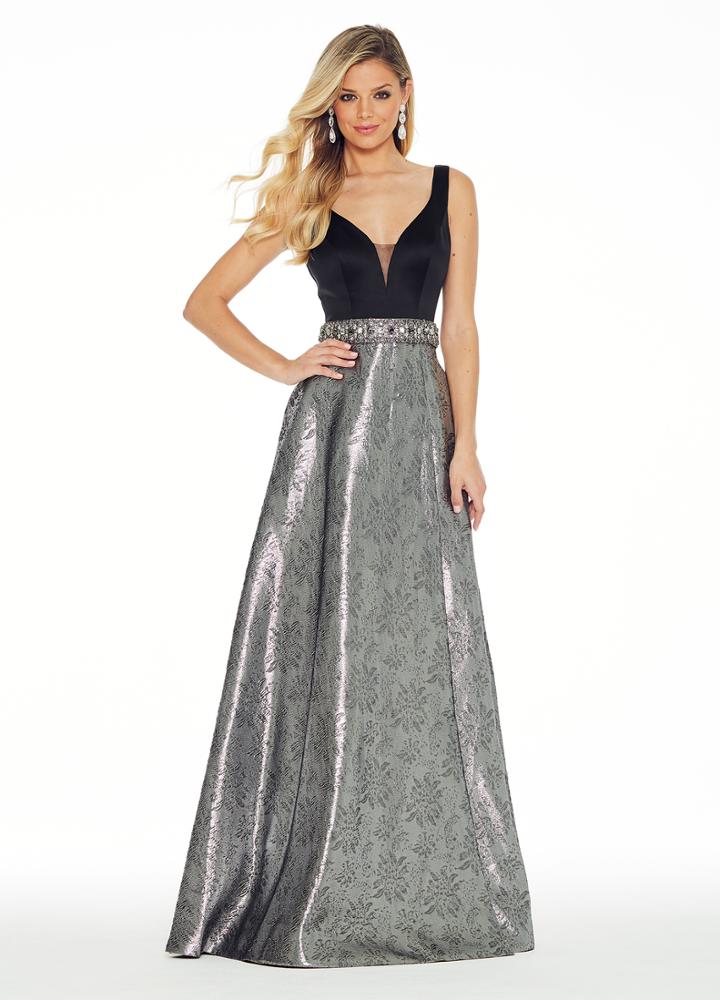 Ashley Lauren - 1264 Plunging Fitted Beaded Belt Evening Dress