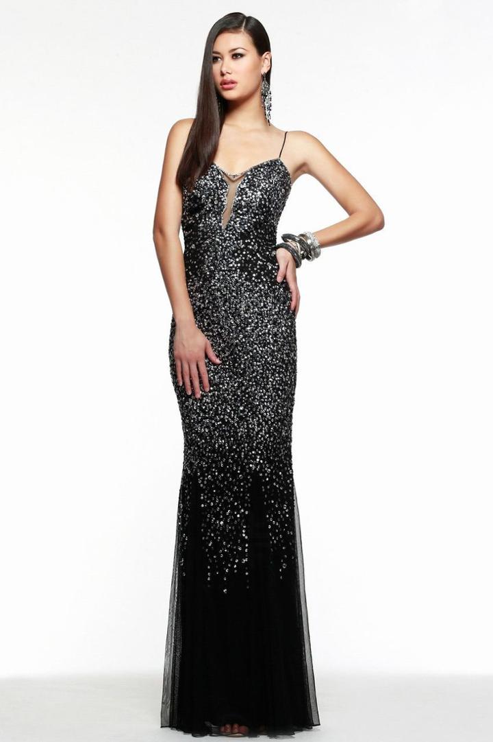 Faviana - S7377 Multi Sequined Illusion Evening Dress