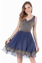 Terani Couture - Illusion V-neck Multi Color Beads Embellishment Cocktail Dress 1621h1006
