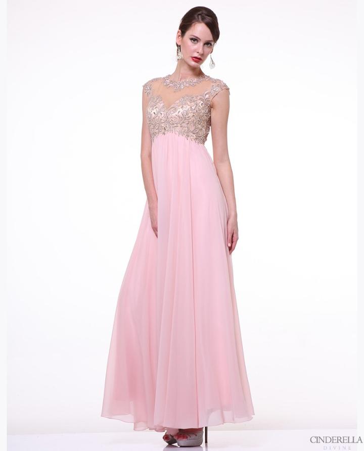 Cinderella Divine - Embellished Illusion Jewel Neck A-line Dress