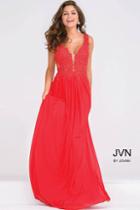 Jovani - Sheer Neckline Embroidery Beaded Prom Dress Jvn41466
