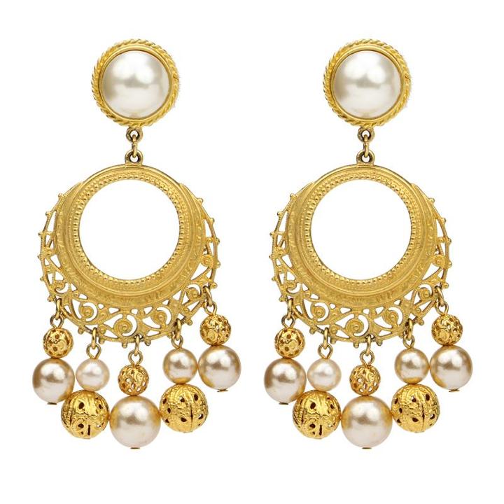 Ben-amun - Gold & Pearl Sphere Pearl Drop Clip On Earrings
