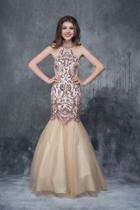 Nina Canacci - 1398 Sequined Halter Neck Mermaid Gown