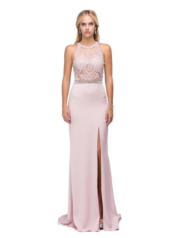 Elegant Beaded Jeweled Illusion Long Prom Dress