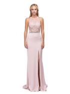 Elegant Beaded Jeweled Illusion Long Prom Dress