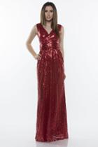 Milano Formals - E2480 Sleeveless Surplice Sequined Sheath Gown